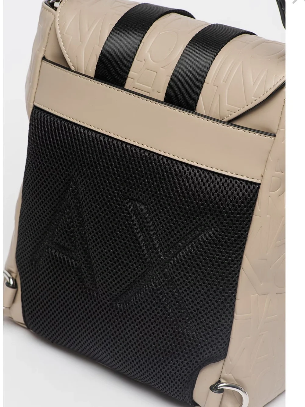 A|X Armani Exchange Beige Embossed Logo Backpack with Top Handle